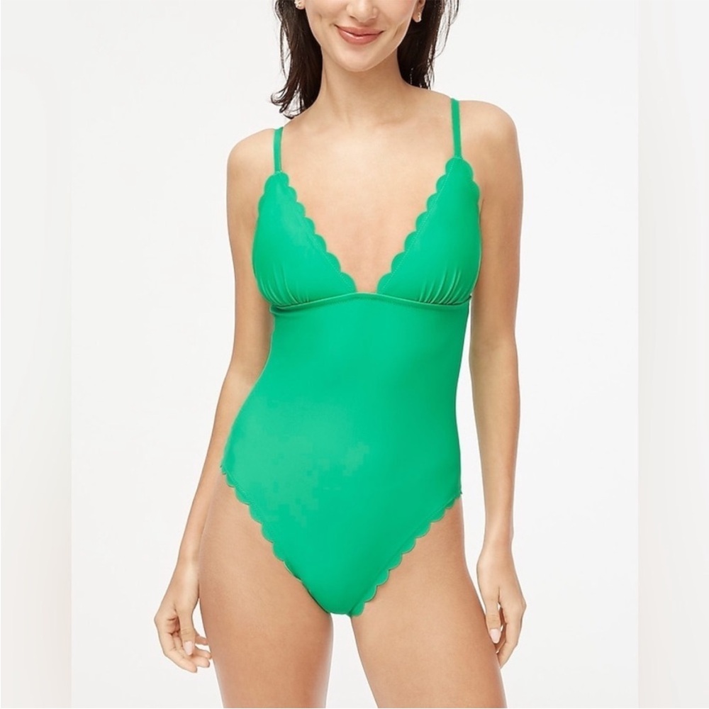 J. Crew Green Scalloped One-Piece Swimsuit - Small